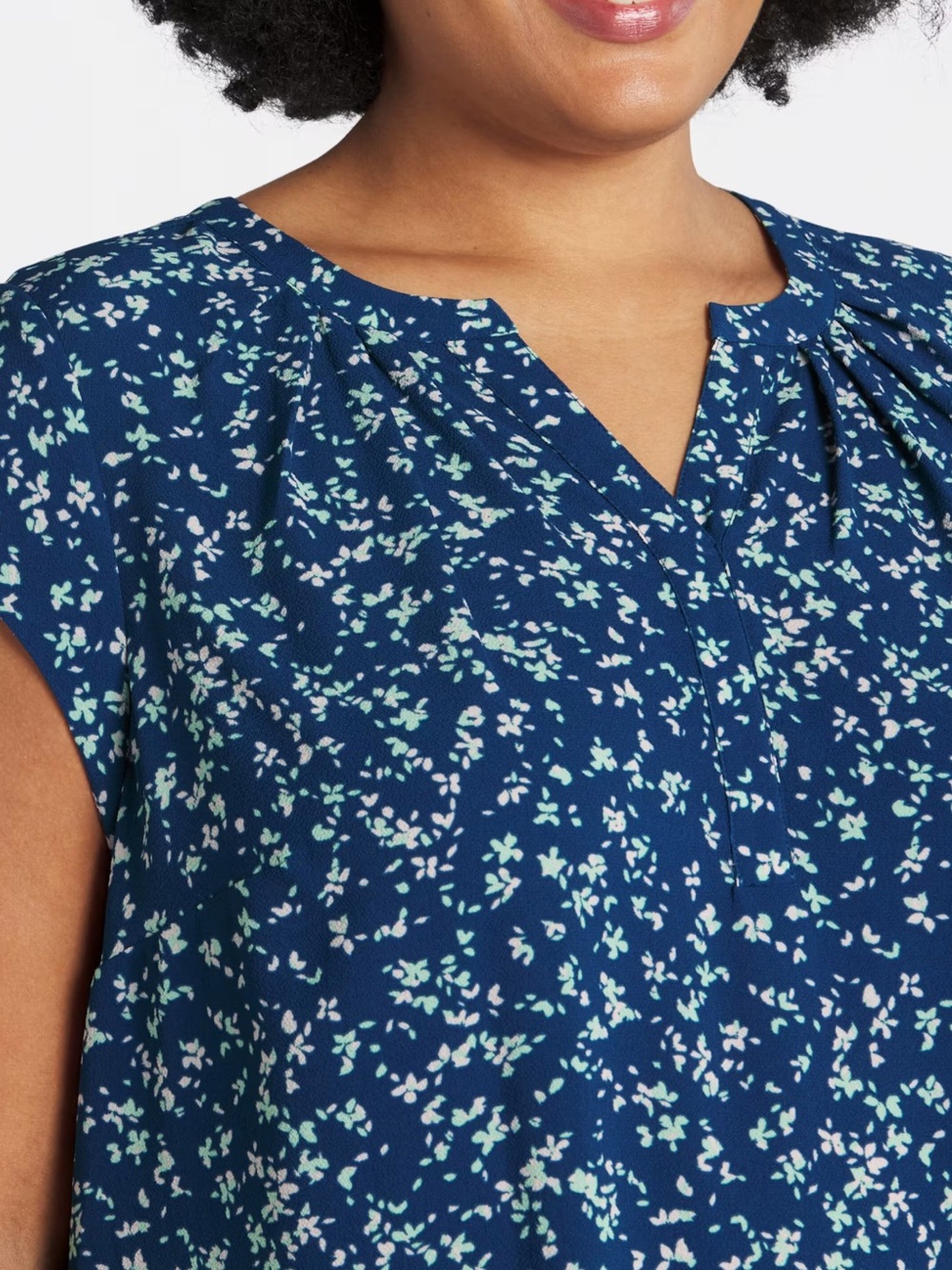 41 HAWTHORN Morey Split Neck Short Sleeve Blouse Blue Floral 3X - Picture 9 of 9